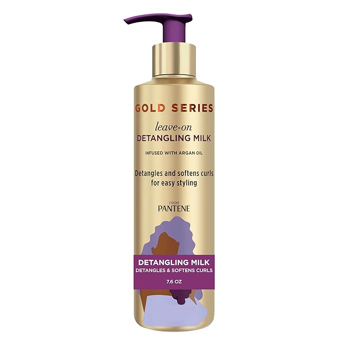 Pantene Gold Series Detangling Milk Hair Treatment for Curly Hair, Natural and Textured Hair, 7.6 Fl Oz Leave-On Hair Detangler Infused with Rich Argan Oil