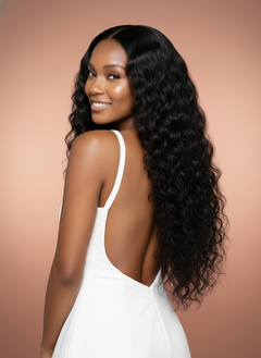 Virgin Malaysian Body Wave Standard Lace Frontal - 03 over shoulder