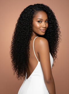 Virgin Brazilian Deep Wave Standard Lace Frontal - 03 over shoulder