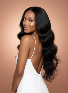Virgin Peruvian Loose Wave Standard Lace Frontal - 03 over shoulder