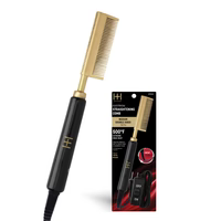 Hot & Hotter Electric Straightening Comb Medium Double Sided Teeth, 1 Count Pressing Comb, Black & Gold