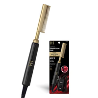 Hot & Hotter Electric Straightening Hot Comb Medium Teeth Small, 1 Count Pressing Comb, Black & Gold