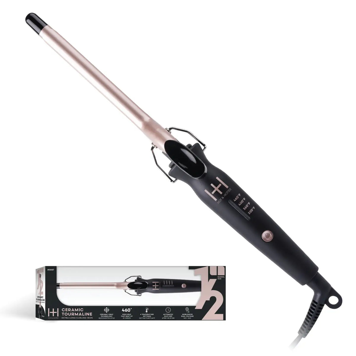 Hot & Hotter Extra Long Ceramic Tourmaline Curling Iron 1/2"