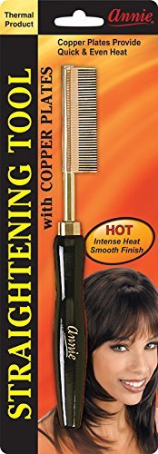 Hot & Hotter Thermal Straightening Comb - Small Temple Fine Teeth (Model 5505) - Gold Ceramic & Copper Coated Pressing Comb - Precision Edge Straightener for Short Hair & Roots