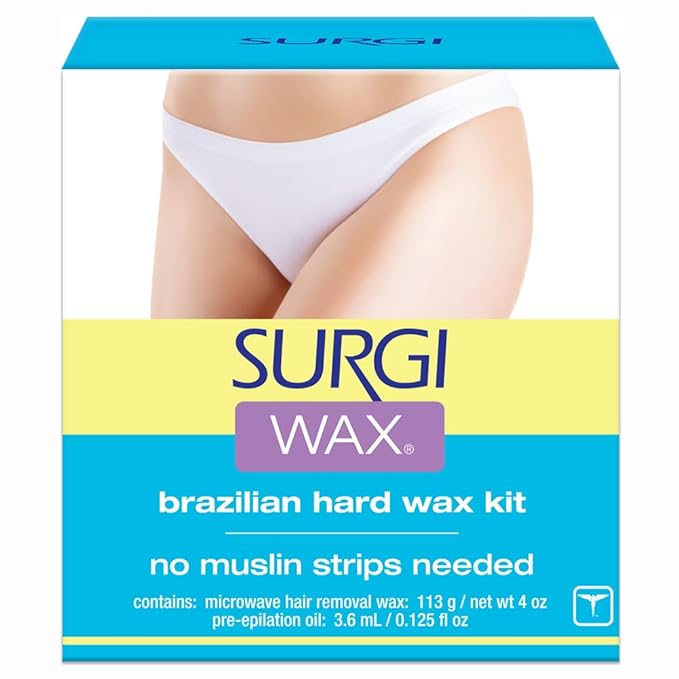 SURGI WAX Brazilian Hard Wax Kit 4oz, Waxing Kit for Hair Removal with pre-elipation Oil
