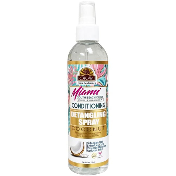 OKAY Pure Naturals Miami, Detangling Spray, Conditioning, Coconut, 8 oz