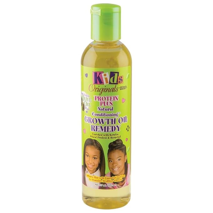 Originals by Africa's Best Kids Protein Plus Growth Oil Remedy, Natural Conditioner Nourishes, Revitalizes and Repairs Hair, Ideal for Ponytails, Curls, Braids, Edges, 8oz