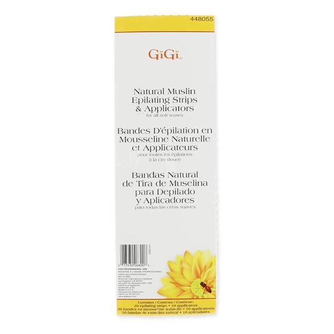 GiGi Natural Muslin Epilating Strips & Wax Applicators - Hair Removal Waxing Kit for Face & Body, Professional Soft Wax Strips