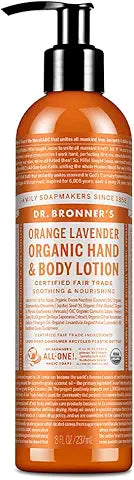 Dr. Bronner's - Organic Lotion (8 oz) Peppermint, Lavender Coconut, Orange Lavender, & Patchouli Lime - Body Lotion & Moisturizer, Organic, Soothing for Hands, Face & Body