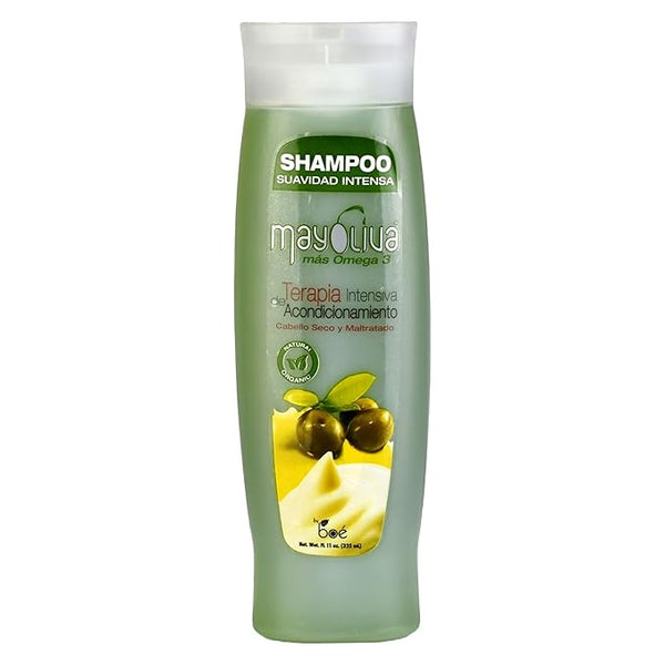 Mayoliva Mayonnaise & Olive Oil Shampoo, Intensive Repair for Dry & Damaged Hair, Deep Moisturizing Formula with Omega-3, Restores Shine, Strength & Softness - Anti-Frizz 11 oz