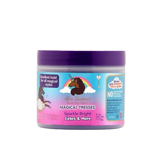 Afro Unicorn - Sparkle Bright Edges & More - Edge Control for Braids, Twists, and Ponytails - Controls Edges and Flyaways, 4 oz