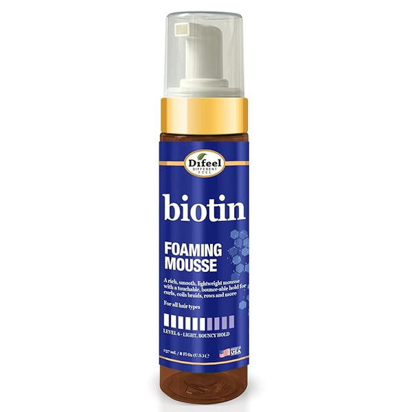 Difeel Biotin Foaming Mousse 8 oz. - Curly Hair Biotin Thickening Mousse, Ideal for Curls, Rows, Braids, and Coils