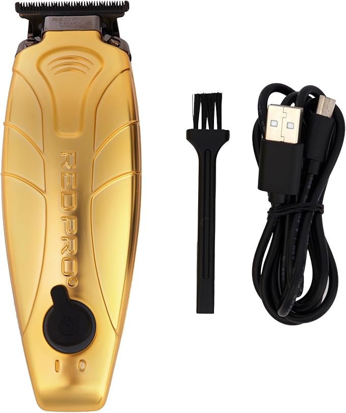 RED Pro Professional Cordless Hair Finishing Trimmer for Men, Electric Rechargeable Wireless Beard Detailer for Barbers and Stylists, Diamond Like Carbon Coated T-Blade with Zero Gapped (Matte Gold