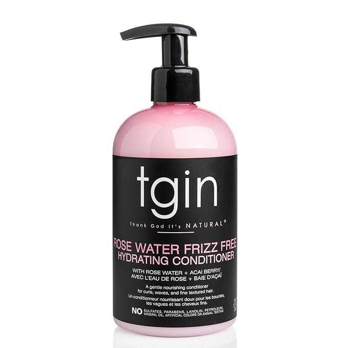 tgin Rose Water Frizz-Free Hydrating Conditioner, for Curly, Coily, Wavy Hair includes Rose Water, Acai Berry, Moisturizes Low Porosity Hair, 13 oz