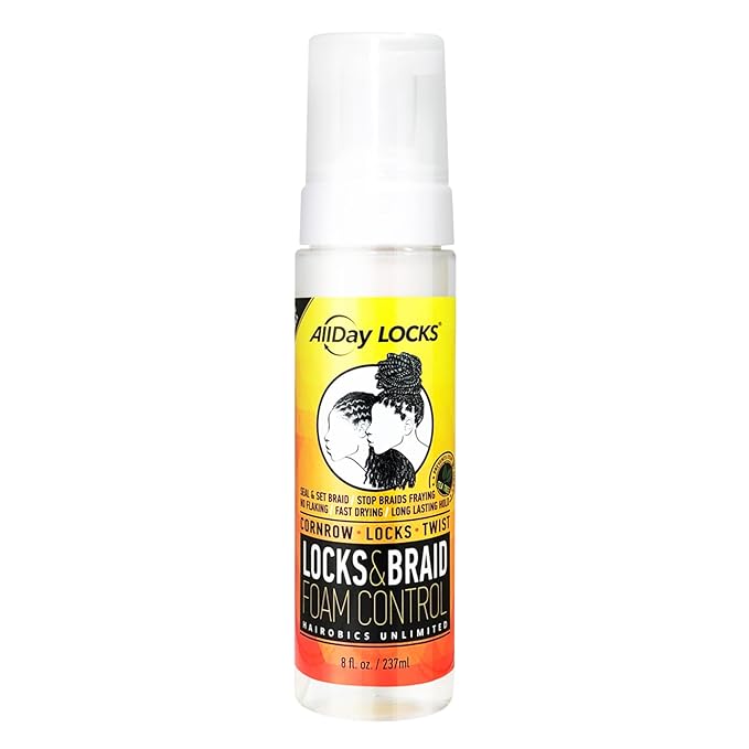 AllDay Locks Braid Foam (8 oz) | Long Lasting Mousse for Style & Shine | No Frizz or Fraying | Tea Tree, Lavender, Peppermint Oil | Moisturize & Seal Braids, Locks, Twists, Cornrows | 8 oz
