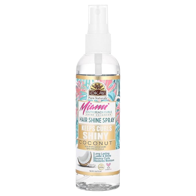 OKAY Pure Naturals Miami South Beach Curls, Shine Enhancer, Hair Shine Spray, Coconut, 4 oz