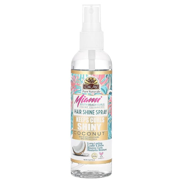 OKAY Pure Naturals Miami South Beach Curls, Shine Enhancer, Hair Shine Spray, Coconut, 4 oz