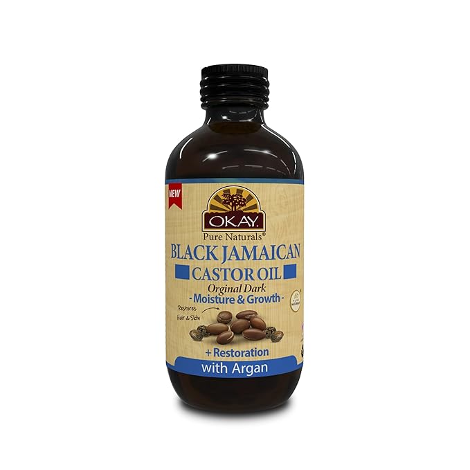 OKAY Pure Naturals Black Jamaican Castor Oil with Argan Oil - Castor for Hair Health, Moisture for Skin, Face, Scalp, Eyelashes, Eyebrows, for Men & Women - 4 Fl Oz