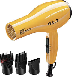 RED by KISS 2000 Ceramic Hair Dryer, Professional Salon Blow Dryer 3 Attachments Included, 2 Detangler Piks, 1 Air Concentrator (Yellow