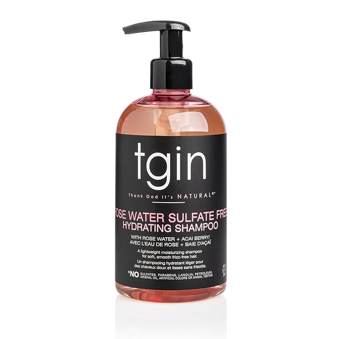 tgin Rose Water Sulfate-Free Hydrating Shampoo for Curly, Coily and Wavy Hair, with Rose Water and Acai Berry, Moisturizes Low Porosity Hair, 13 oz