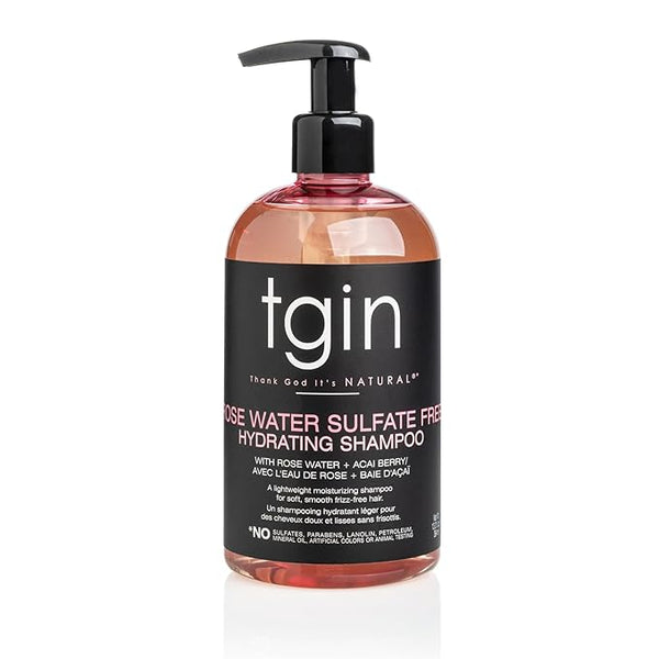 tgin Rose Water Sulfate-Free Hydrating Shampoo for Curly, Coily and Wavy Hair, with Rose Water and Acai Berry, Moisturizes Low Porosity Hair, 13 oz