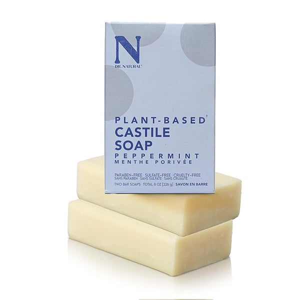 Dr. Natural Castile Bar Soap - Multipurpose Soap Bar with Anti-Acne Properties - For Face, Body, Hair - Sensitive Skin Body Wash - Peppermint