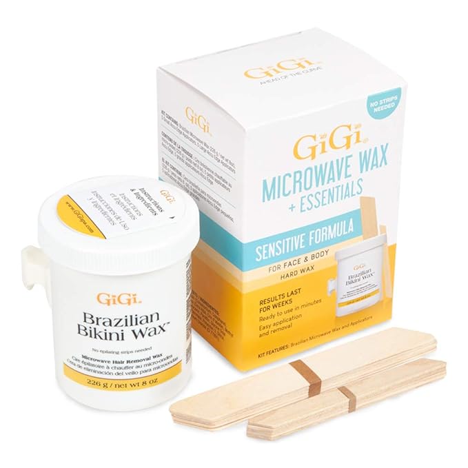 GiGi Brazilian Bikini Wax Microwave Kit - Hard Wax for Sensitive Skin, Face & Body Hair Removal, No Strips Needed, Easy At-Home Waxing Kit