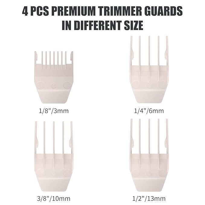 Professional Peanut Clipper Guards Set Compatible with Wahl Peanut, Clipper Guides Replacement - 1/8" to 1/2", 4 Piece Set, White Color