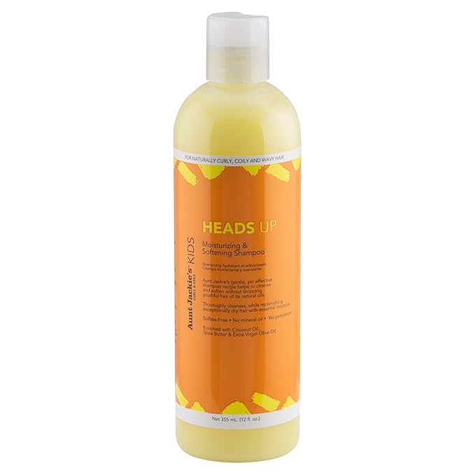 Aunt Jackie's Kids Heads Up Moisturizing and Hair Softening Shampoo for Naturally Curly, Coily and Wavy Hair, 12 oz