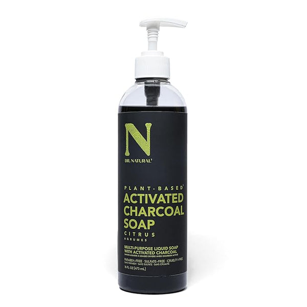 Dr. Natural Activated Charcoal Liquid Soap - Combat Acne and Blemishes - Deep Cleansing Body Wash - Gentle Body Soap for Clear Skin - Citrus
