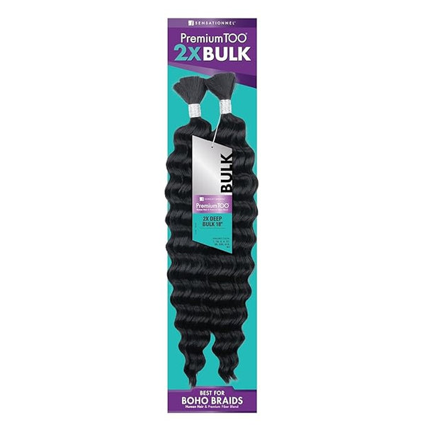 Sensationnel PremToo bulk weaving – 2x deep human hair blend for boho, knotless box or curly loose wave styles 18 inch