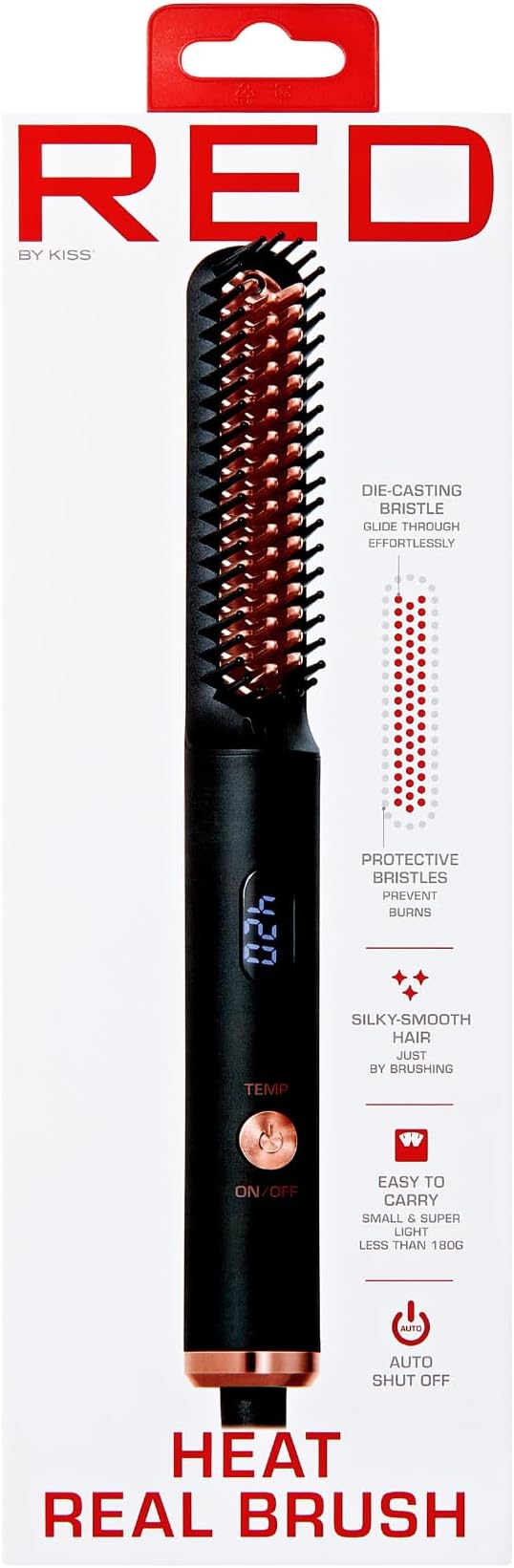 Red by Kiss Heat Real Brush, Auto Shut Off Straightener for All Hair Types, Portable & Easy to Carry, Protective Bristles for Silky Smooth Hair — product view