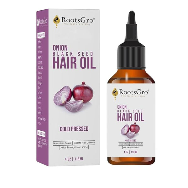 Onion Black Seed Oil - Cold Pressed, Potentially Helps to Strengthen & Nourishes Hair Scalp - Infused with Onion Seed, Argan, Jojoba, Almond, Moringa, Tea Tree, Coconut Oil - 4oz