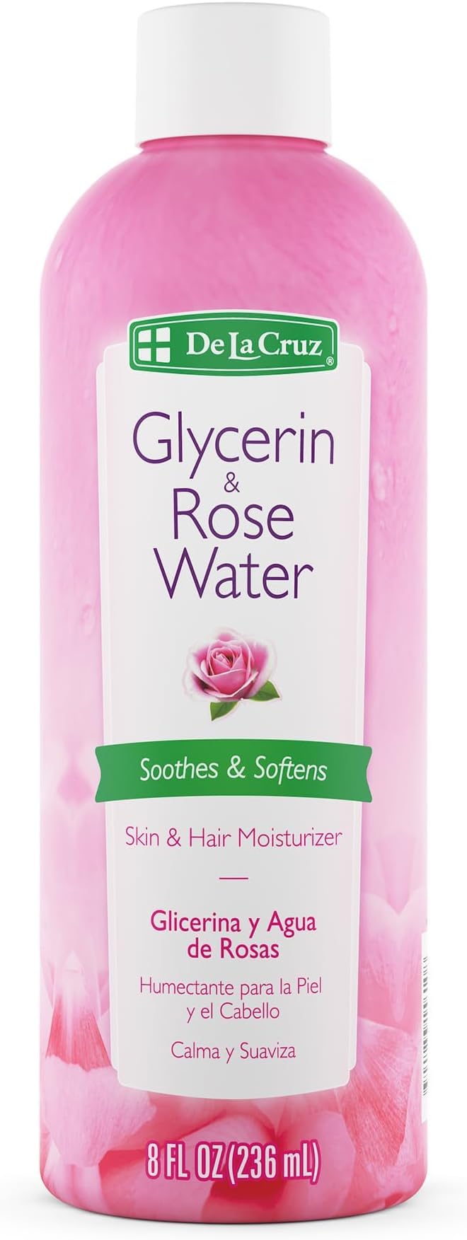 De La Cruz Rose Water and Glycerin for Face - Rosewater Facial Toner and Moisturizer for Skin and Hair 8 fl oz