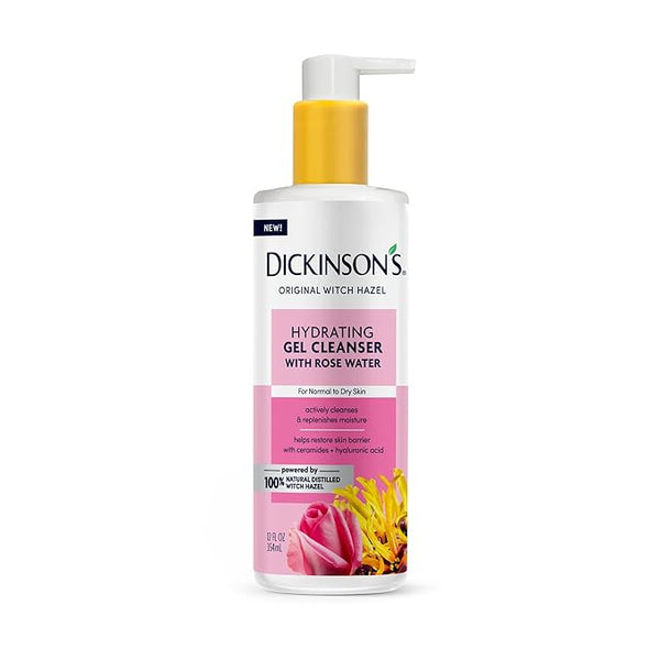 Dickinson's Original Witch Hazel Hydrating Gel Facial Cleanser with Rose Water, 12 Fl Oz