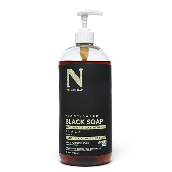 Dr. Natural Multi-Purpose Black Liquid Soap - Natural West African Body Wash - Gentle Hand Soap and Body Soap - Deep Moisturizer, Fights Acne - 32 oz