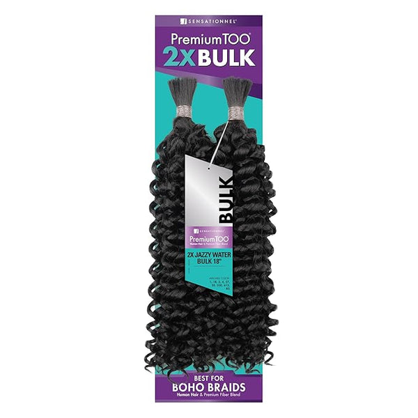 Sensationnel PremToo bulk weaving – 2x jazzy water human hair blend for boho, knotless box or curly loose wave styles 18 inch