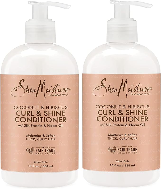SheaMoisture Curl and Shine Conditioner For Thick, Curly Hair Coconut and Hibiscus Sulfate Free, 13 Fl Oz