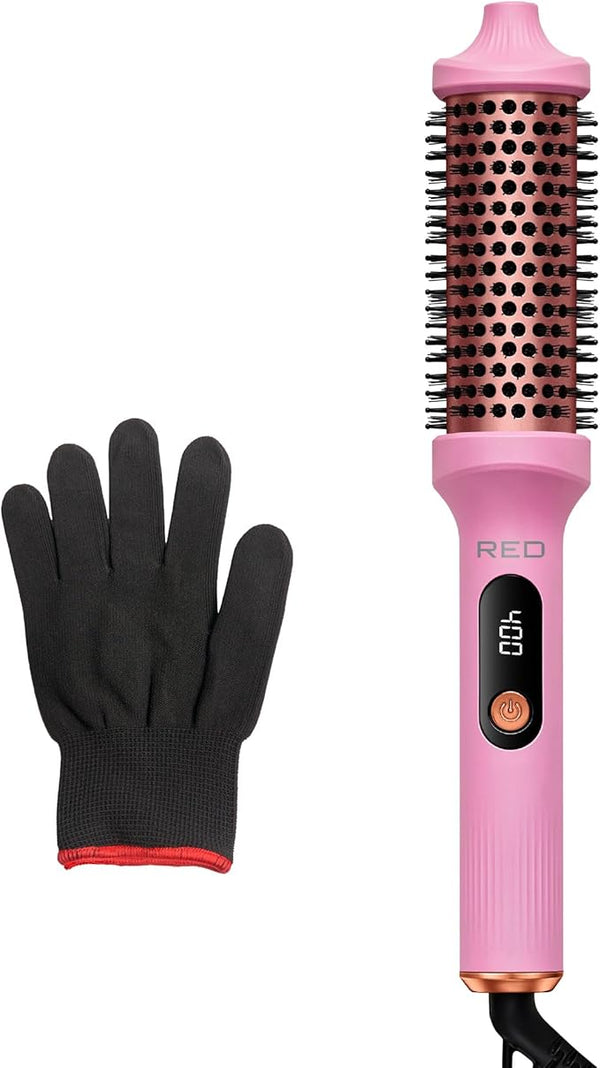 RED by KISS Heated Electric Round Brush 1.5 Inch Fast Heating Curling Iron Roll Brush with LED Display, Max Temperature of 400°F, Anti-Scald Bristles, Swivel Cord, Heat Glove Included