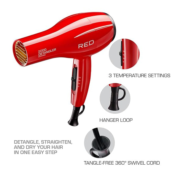 Kiss Products Red Detangler Dryer Plus 3 Attachments, 1.75 Pound — product view