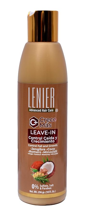 Lenier Crece Más Leave-In Conditioner – Promotes Hair Growth & Controls Fall | With Ginger, Coconut & Rosemary |Deep Conditioner Hydration | Sulfate-Free, Salt-Free & Paraben-Free | 10 oz