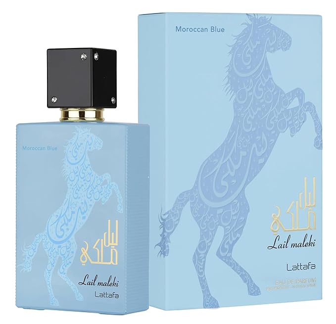 Lattafa Lail Maleki Moroccan Blue – Spicy, Citrusy, Woody, Oud – Eau de Parfum Spray Long-Lasting Fragrance for Unisex, 3.4 Ounce