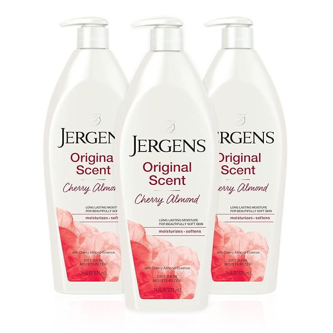 Jergens Original Scent Dry Skin Body Lotion, Hand and Body Moisturizer, Cherry Almond Essence, Dermatologist Tested, 21 Oz