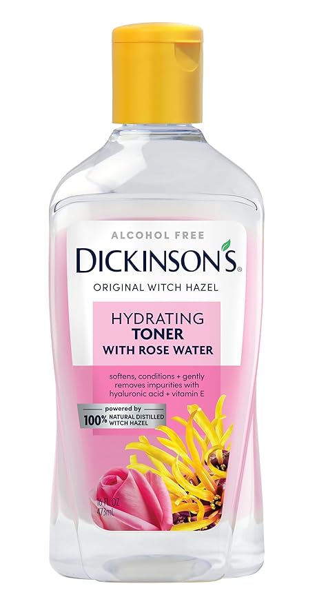 Dickinson's Enhanced Witch Hazel Hydrating Toner with Rosewater, Alcohol Free, 98% Natural Formula, 16 Fl Oz