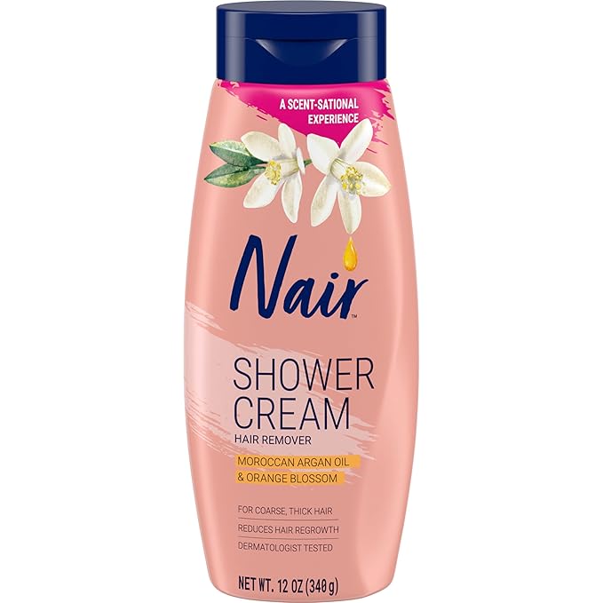 Nair Shower Cream Hair Remover with Moroccan Argan Oil and Orange Blossom, Body Hair Removal Cream for Women, 12 oz