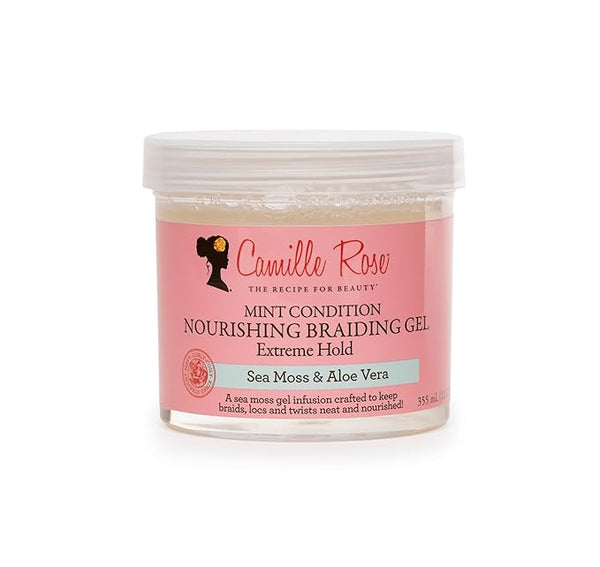 Camille Rose Mint Condition Braid Gel, with Aloe and Sea Moss, for Moisture, Shine, and Curly to Coily Hair Types, 12 oz