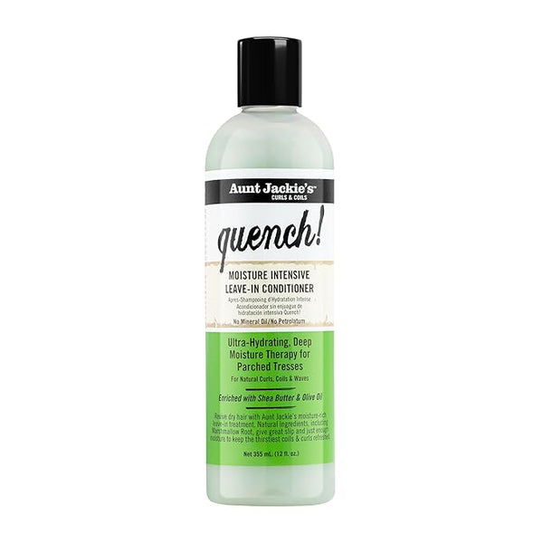Aunt Jackie's Curls and Coils Quench Moisture Intensive Leave-In Hair Conditioner for Natural Curls, Coils and Waves, Enriched with Shea Butter, 12 oz