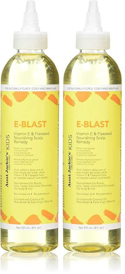 Aunt Jackie's Kids E-Blast Daily Oil for Dry Scalp, Vitamin E and Flaxseed Nourishing Scalp Remedy for Naturally Curly, Coily and Wavy Hair, 8 oz