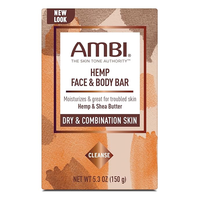 Ambi Hemp Face and Body Bar, Moisturizing and Gentle for Troubled Skin, Dermatologist Tested, Non-Comedogenic, and Hypoallergenic, 5.3 Ounce