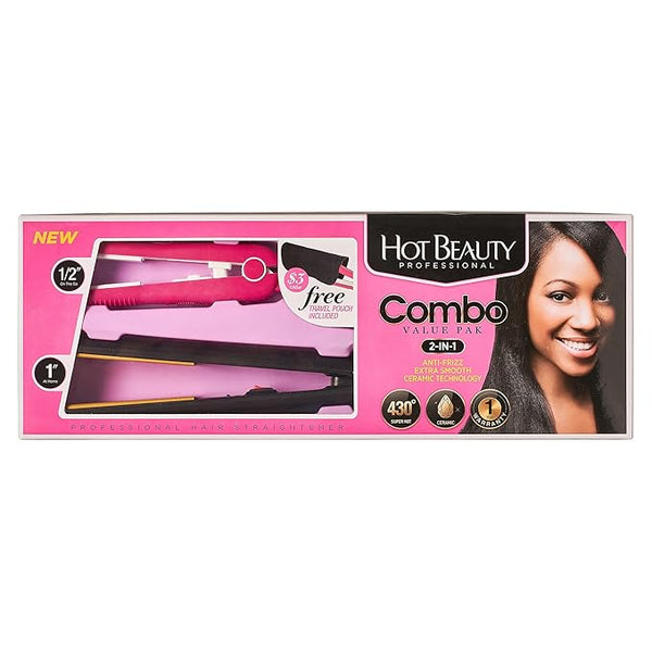 Hot Beauty Ceramic High Heat Level Flat Irons 2-in-1 Value Pack 1